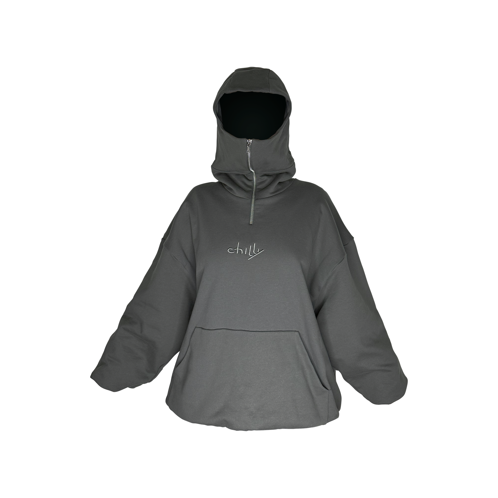 Heavy Over-sized Balaclava Hoodie featuring Old Cartoon Style Graphic - chilly