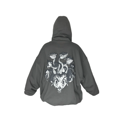 Heavy Over-sized Balaclava Hoodie featuring Old Cartoon Style Graphic - chilly